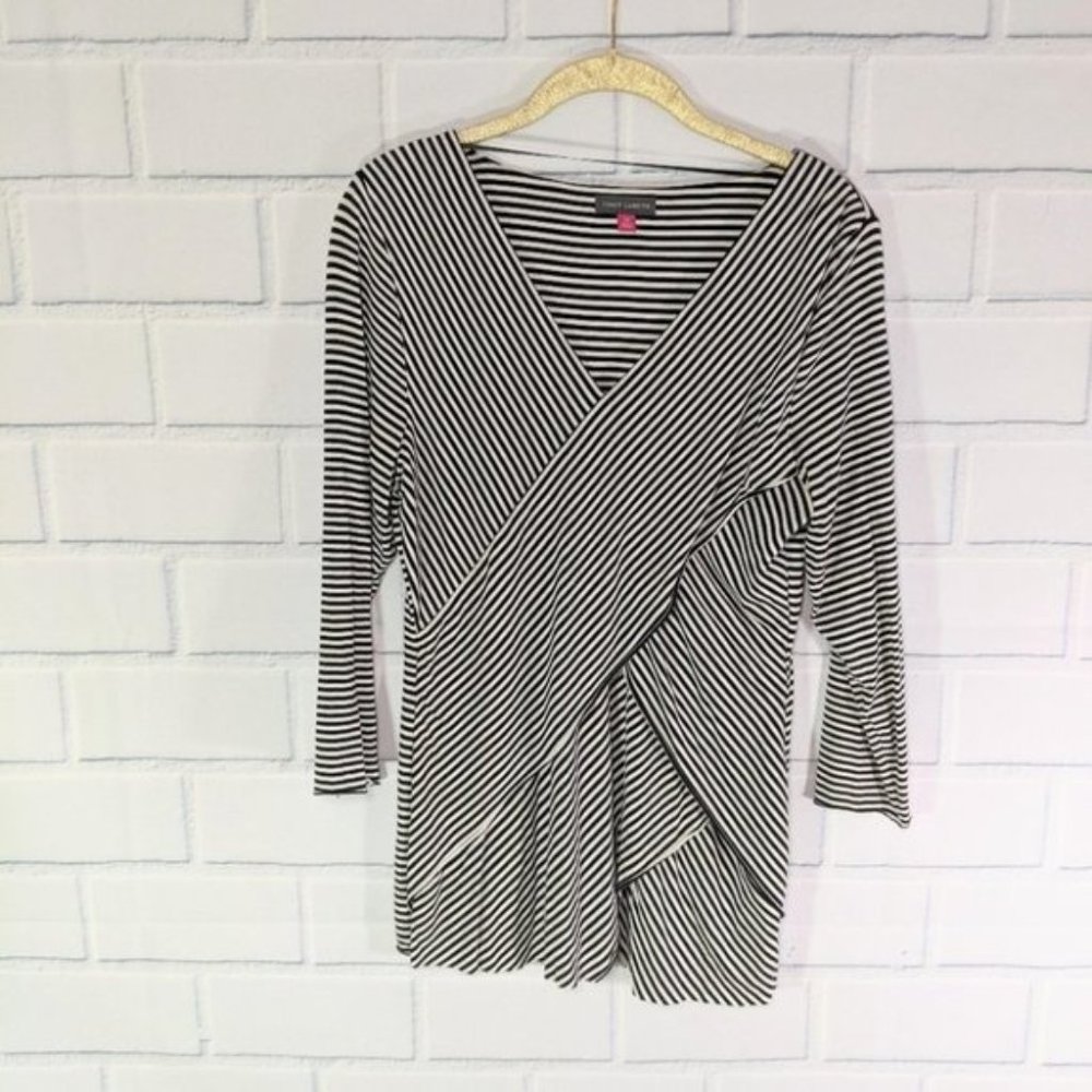 Vince Camuto Black White Layered Cross Front Top